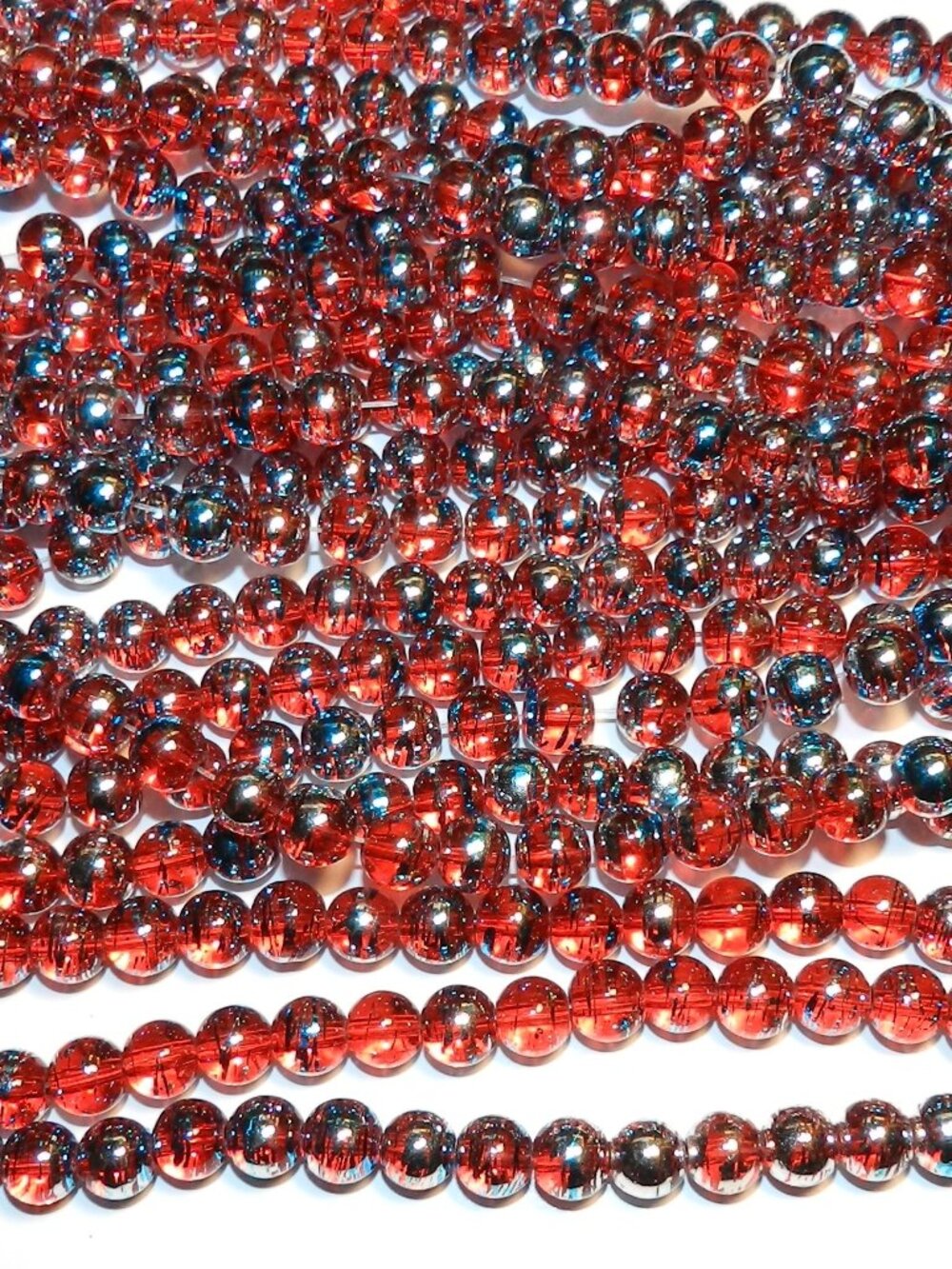 Dark Orange 8mm Round Multi-Color Metallic Swirl Drawbench Glass Bead 32" G1780